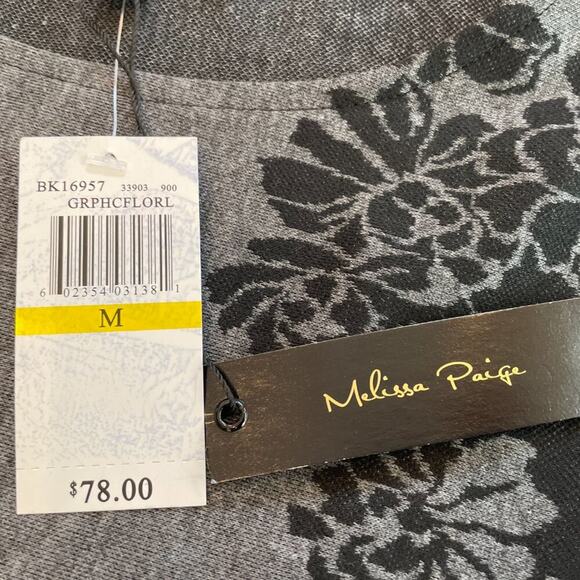 NWT, Melissa Paige Floral Gray, Black Sweater, Penny Lane Style Cuffs/Fur, M - Picture 9 of 14